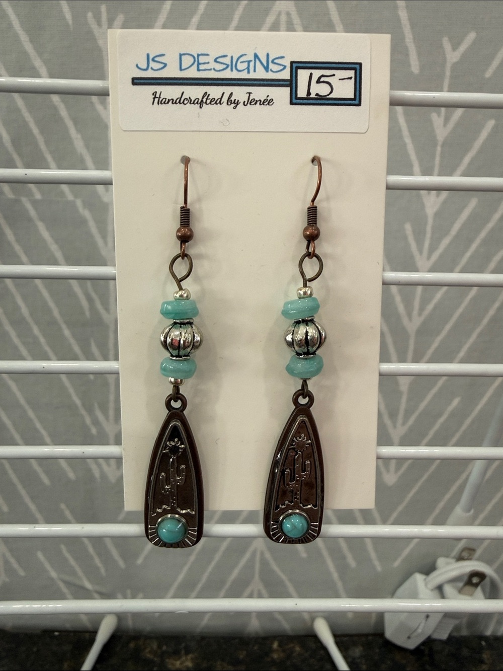 JS Designs Turquoise Accent Copper Southwestern Dangle Earrings